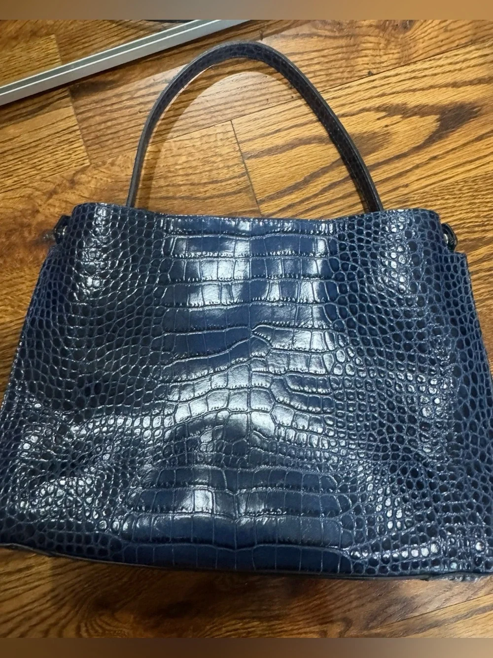 Gianni Chiarini Italian Navy Blue Croc Embossed Leather Handbag / Satchel